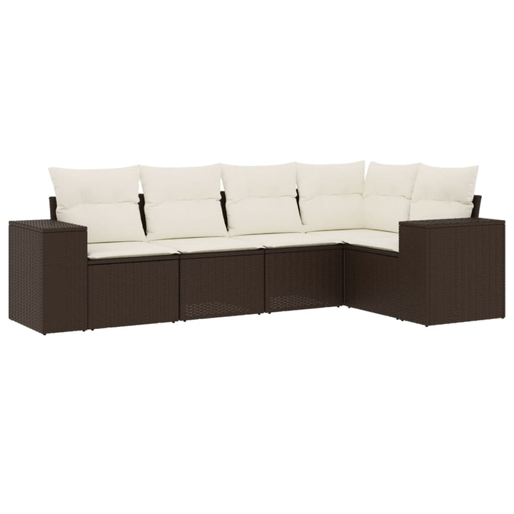 Set Canapele De Grădină Cu Perne, 5 Piese, Maro, Poliratan