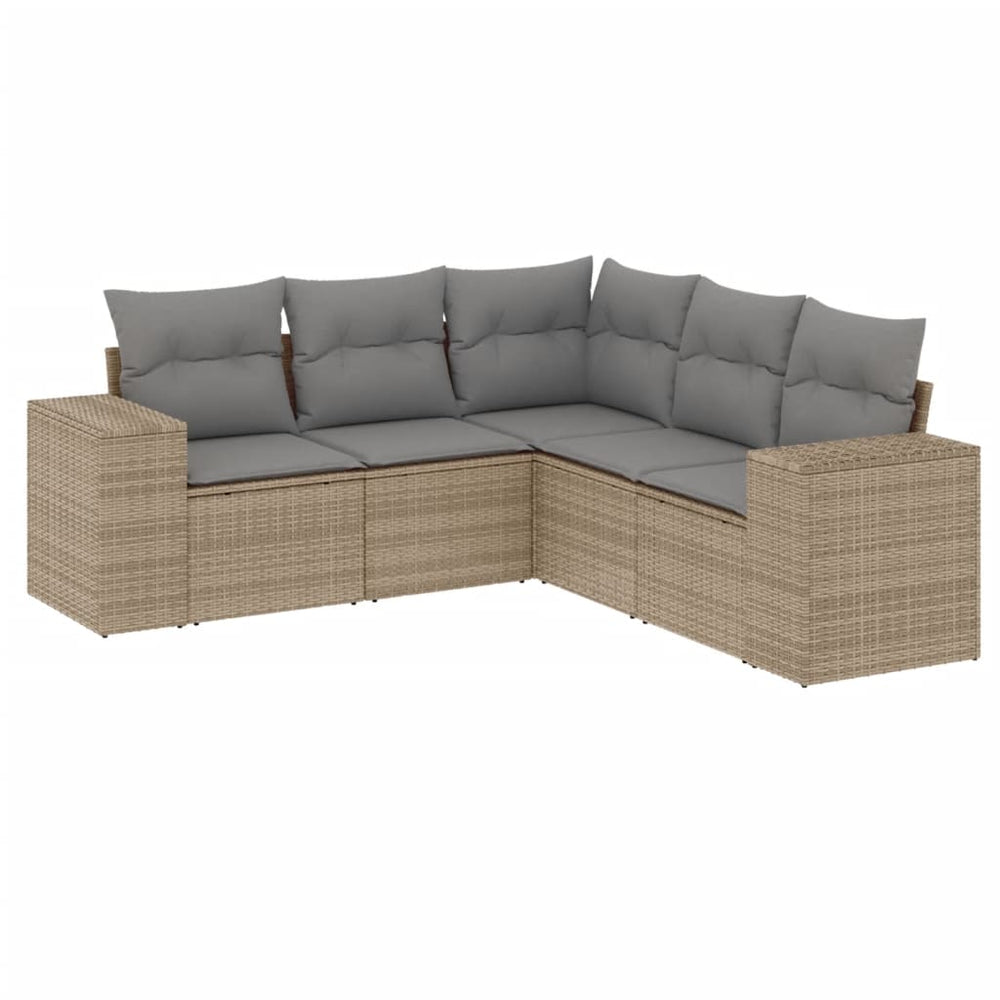 Set Canapele De Grădină Cu Perne, 5 Piese, Bej, Poliratan