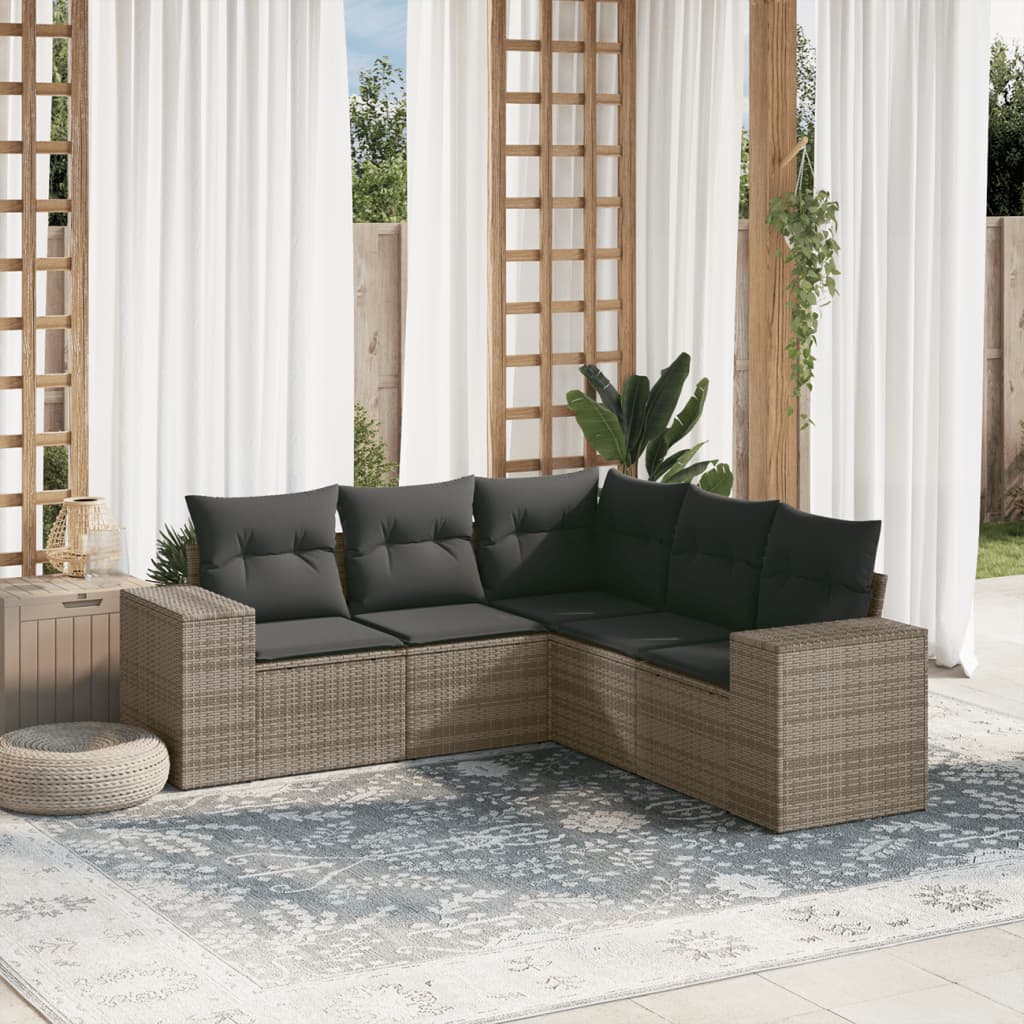 Set Canapele De Grădină Cu Perne, 5 Piese, Bej, Poliratan
