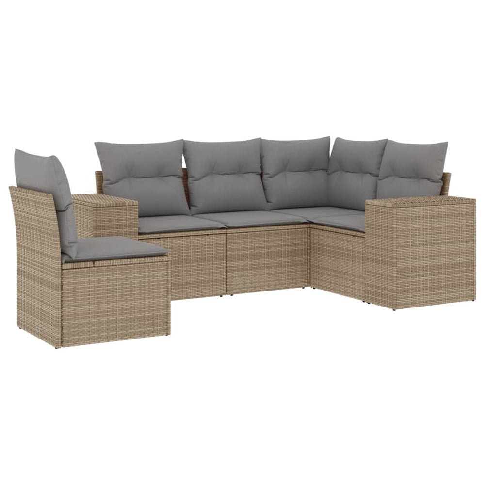 Set Canapele De Grădină Cu Perne, 5 Piese, Bej, Poliratan