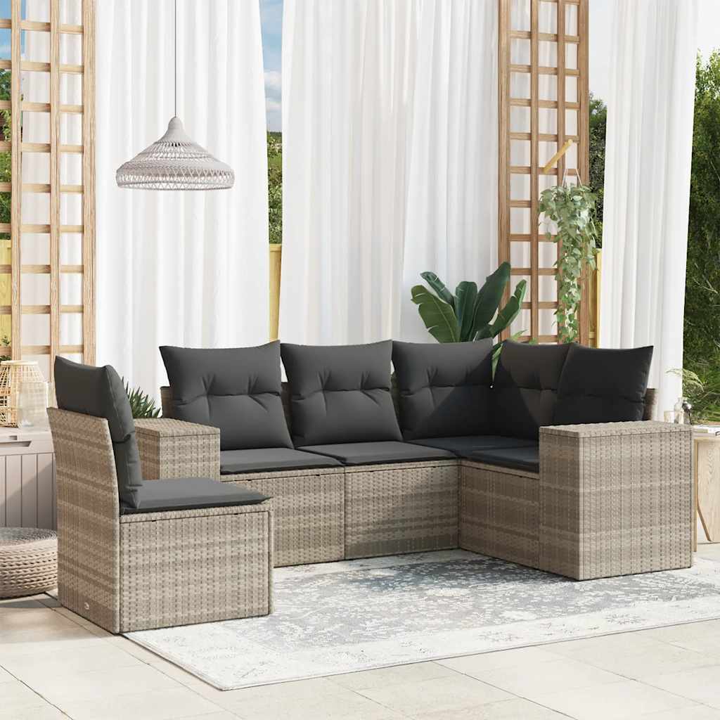 Set Canapele De Grădină Cu Perne, 5 Piese, Bej, Poliratan