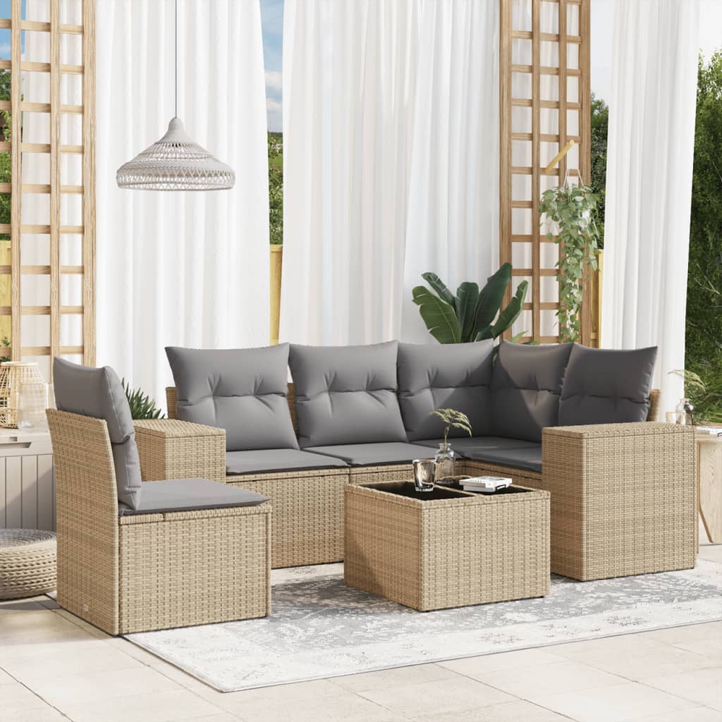 Set Canapele De Grădină Cu Perne, 5 Piese, Bej, Poliratan