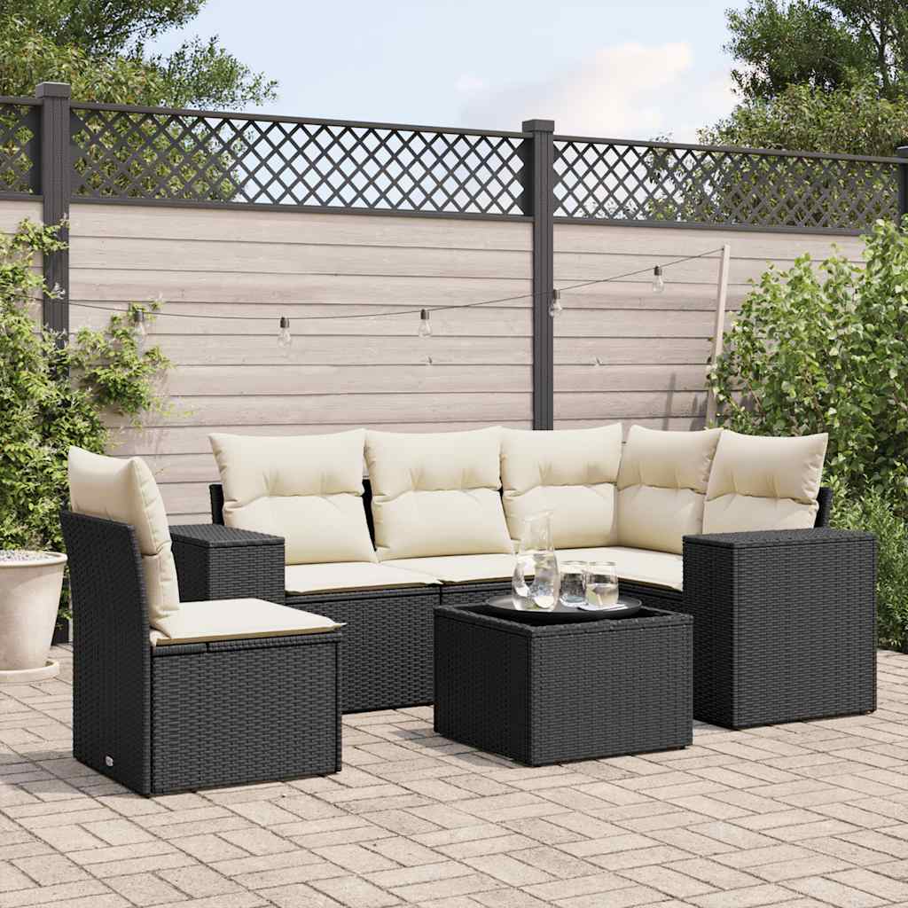 Set Canapele De Grădină Cu Perne, 6 Piese, Bej, Poliratan