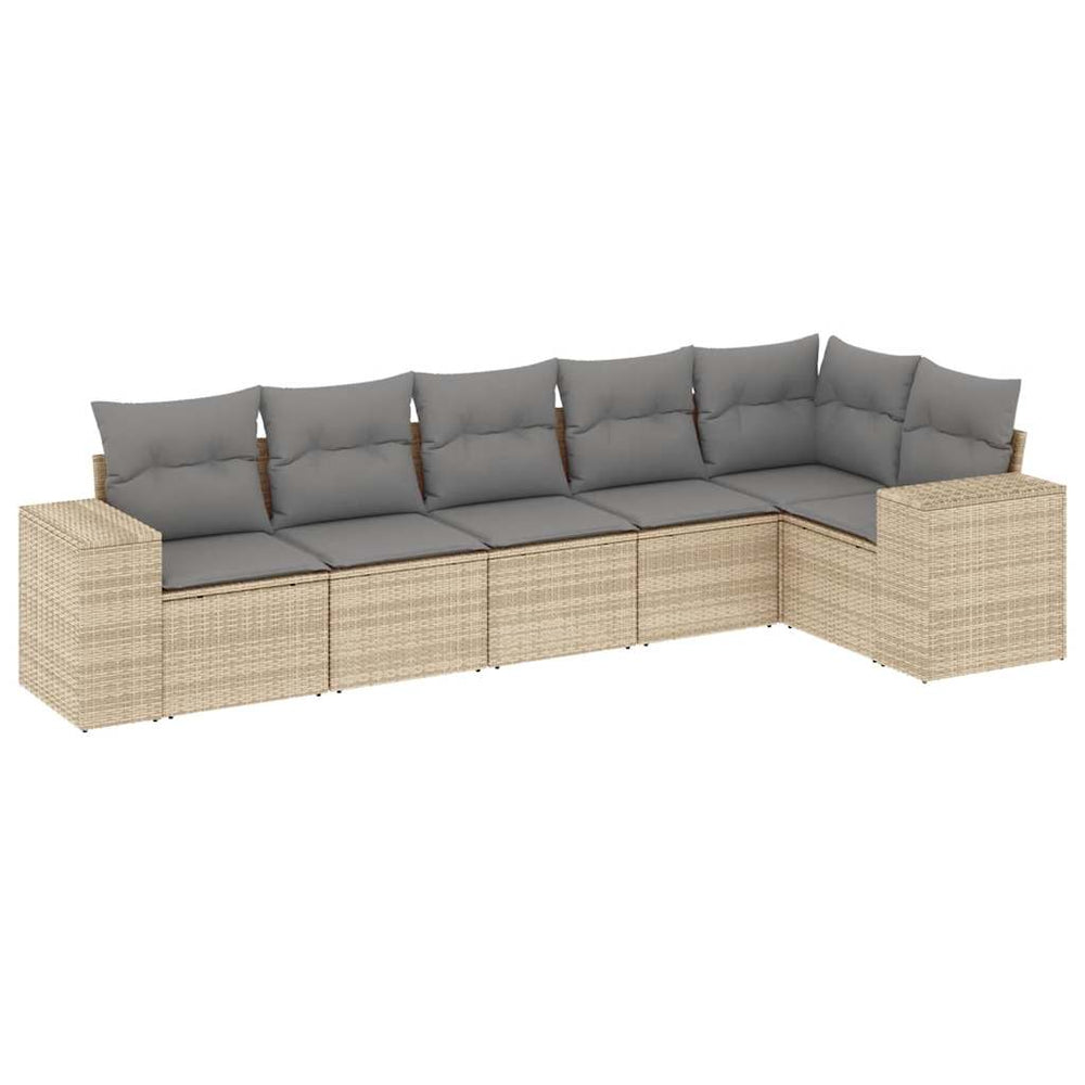Set Canapele De Grădină Cu Perne, 6 Piese, Bej, Poliratan