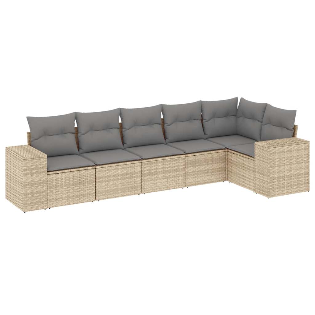 Set Canapele De Grădină Cu Perne, 6 Piese, Bej, Poliratan