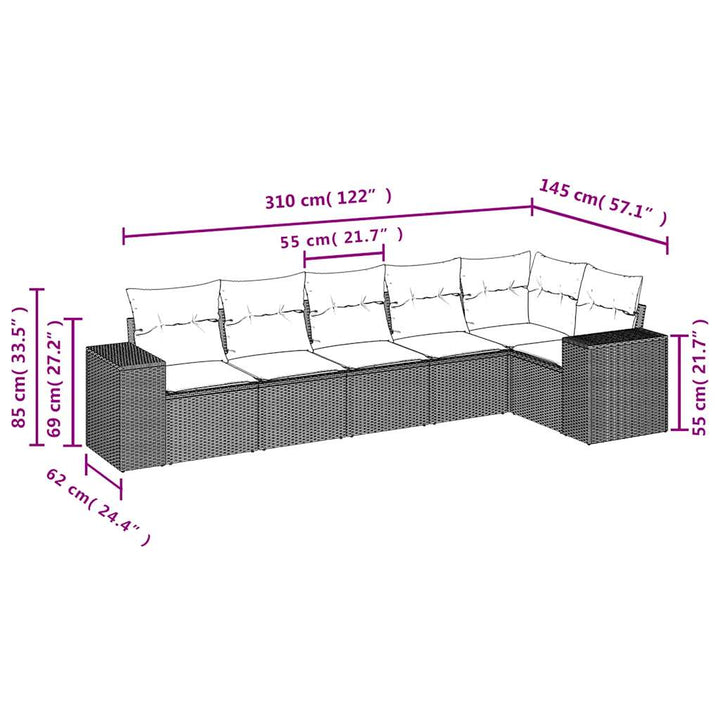 Set Canapele De Grădină Cu Perne, 6 Piese, Bej, Poliratan