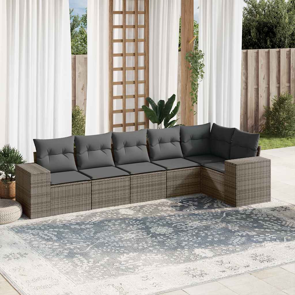 Set Canapele De Grădină Cu Perne, 6 Piese, Bej, Poliratan