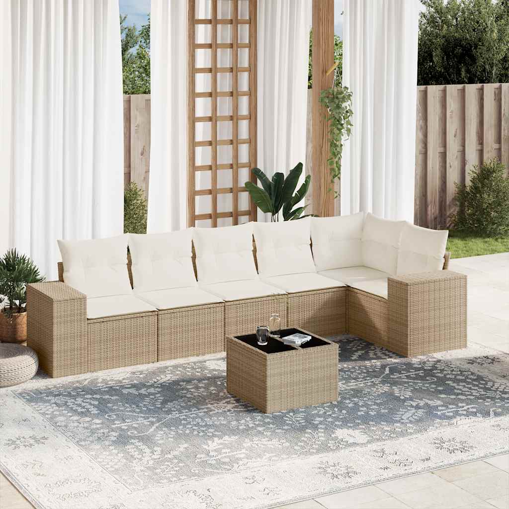 Set Canapele De Grădină Cu Perne, 6 Piese, Bej, Poliratan