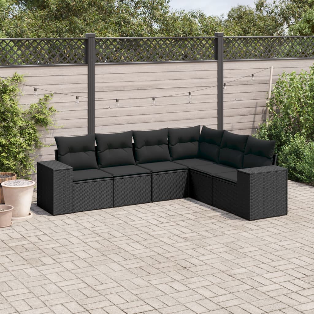 Set Mobilier De Grădină Cu Perne, 6 Piese, Negru, Poliratan