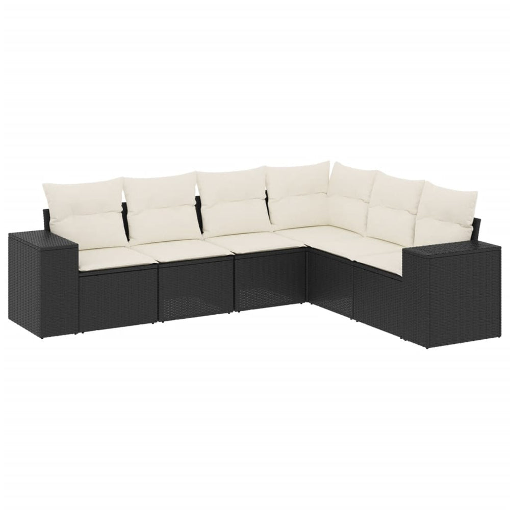 Set Mobilier De Grădină Cu Perne, 6 Piese, Negru, Poliratan