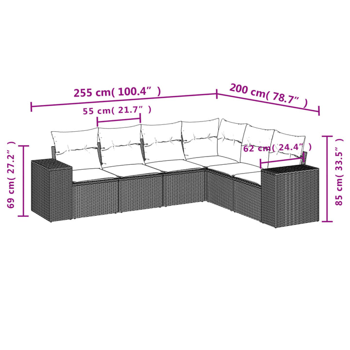 Set Mobilier De Grădină Cu Perne, 6 Piese, Negru, Poliratan