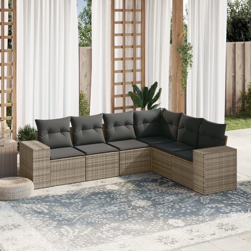 Set Mobilier De Grădină Cu Perne, 6 Piese, Negru, Poliratan