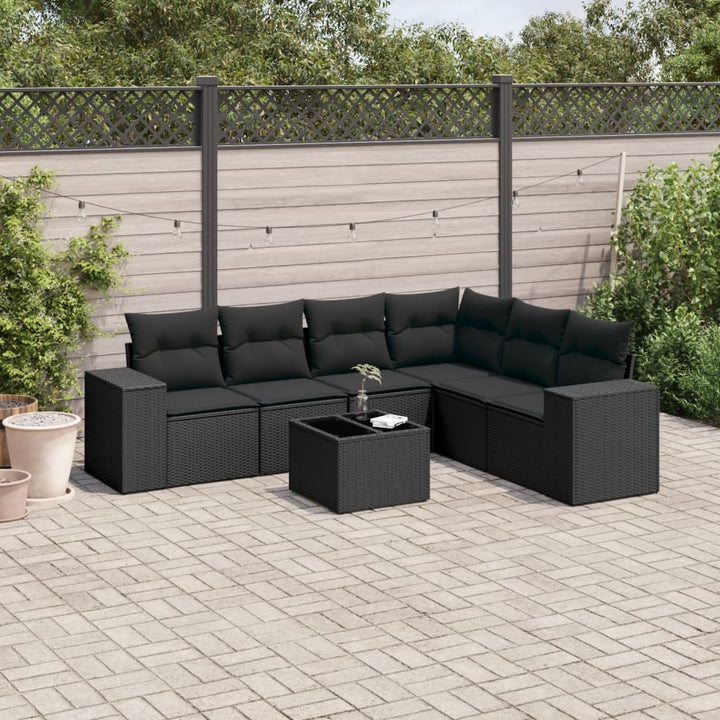 Set Mobilier De Grădină Cu Perne, 6 Piese, Negru, Poliratan