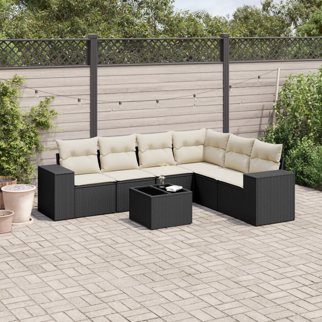 Set Mobilier De Grădină Cu Perne, 6 Piese, Negru, Poliratan