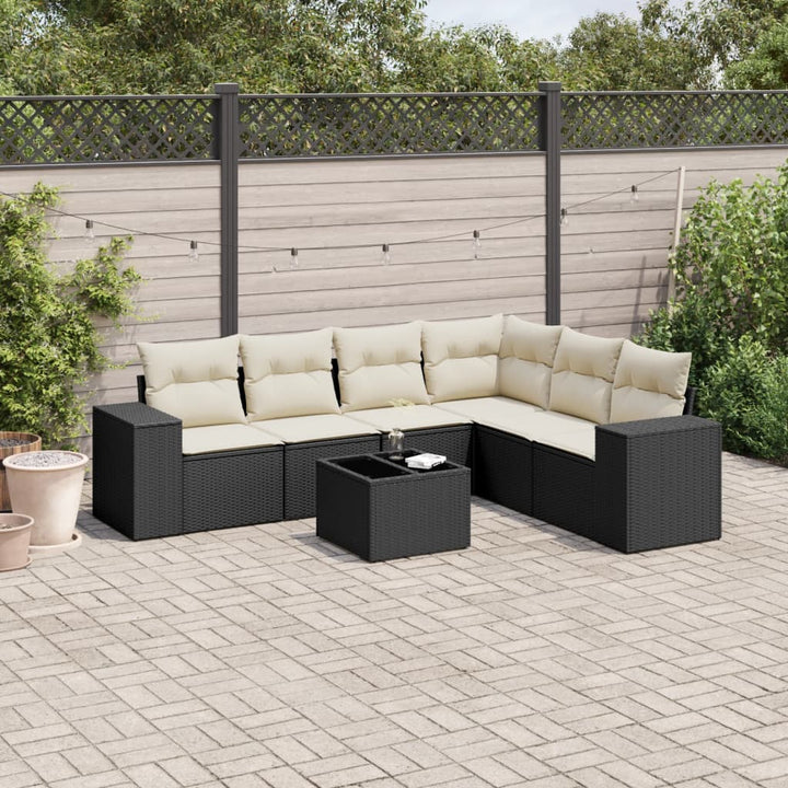 Set Mobilier De Grădină Cu Perne, 6 Piese, Negru, Poliratan