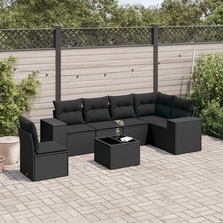 Set Canapele De Grădină, 7 Piese, Cu Perne, , Poliratan
