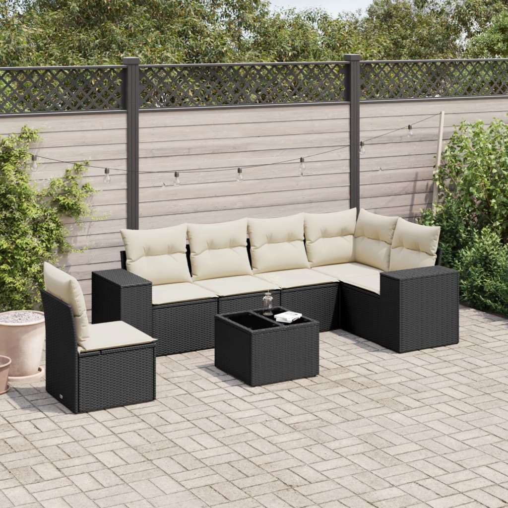 Set Canapele De Grădină, 7 Piese, Cu Perne, , Poliratan