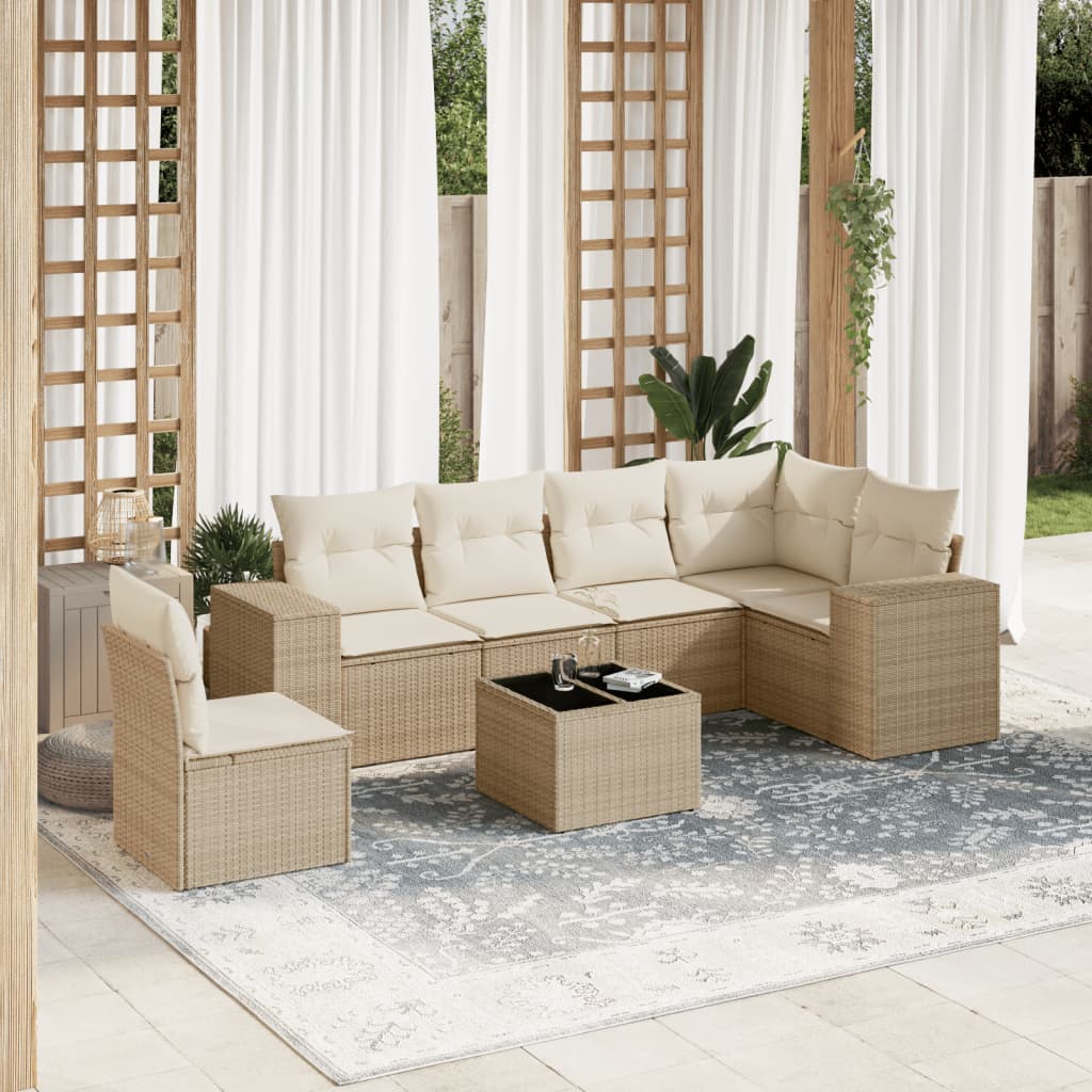 Set Canapele De Grădină, 7 Piese, Cu Perne, , Poliratan