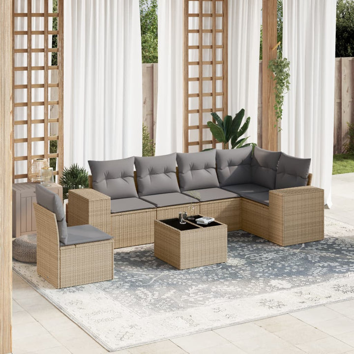 Set Canapele De Grădină, 7 Piese, Cu Perne, , Poliratan