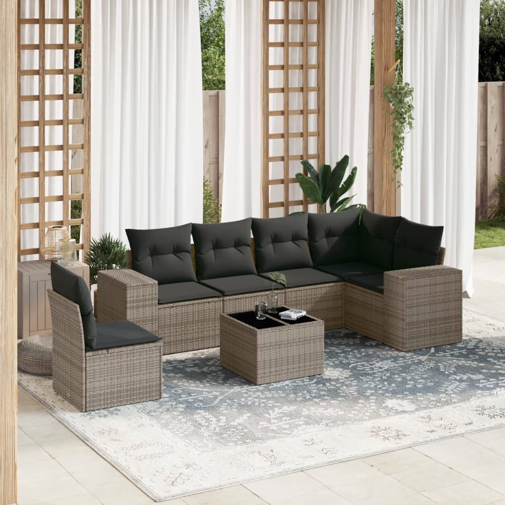 Set Canapele De Grădină, 7 Piese, Cu Perne, , Poliratan