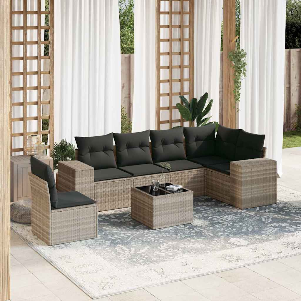 Set Canapele De Grădină, 7 Piese, Cu Perne, , Poliratan