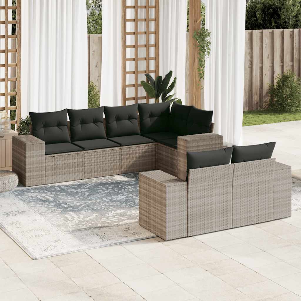 Set Canapele De Grădină Cu Perne, 7 Piese, , Poliratan