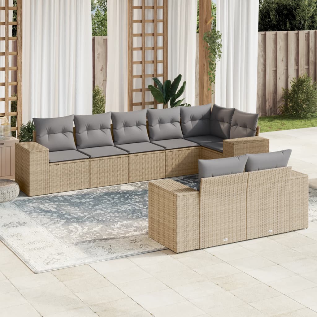 Set Canapele De Grădină Cu Perne, 8 Piese, , Poliratan