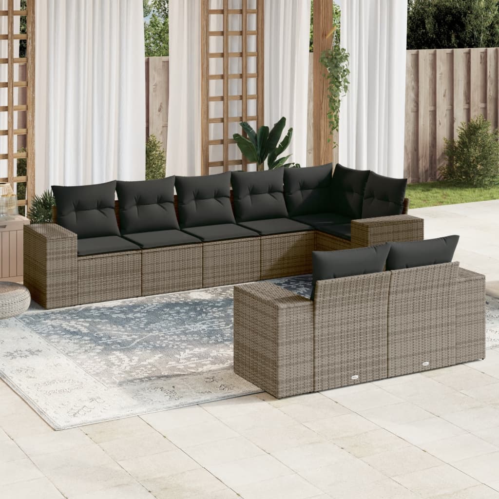 Set Canapele De Grădină Cu Perne, 8 Piese, , Poliratan