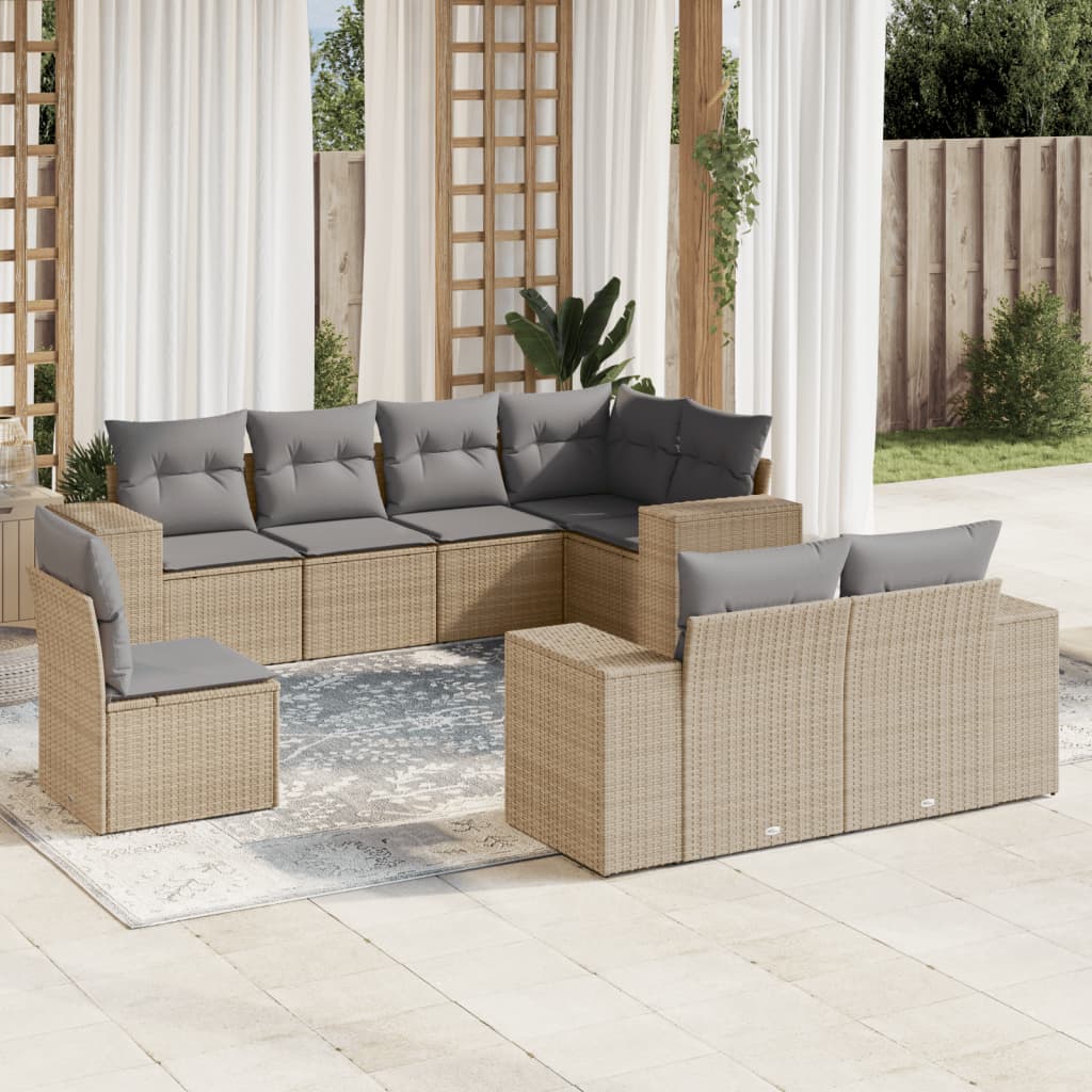 Set Canapele De Grădină, 8 Piese, Cu Perne, Bej, Poliratan