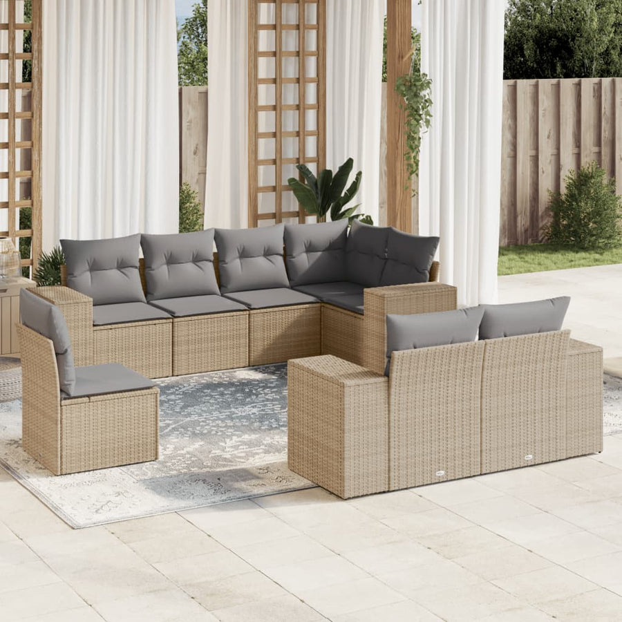 Set Canapele De Grădină, 8 Piese, Cu Perne, Bej, Poliratan
