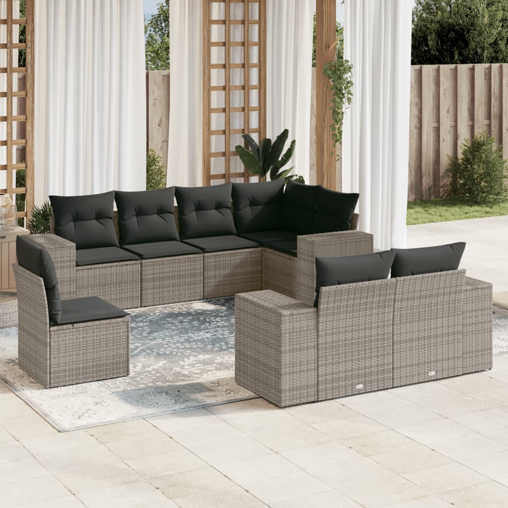 Set Canapele De Grădină, 8 Piese, Cu Perne, Bej, Poliratan