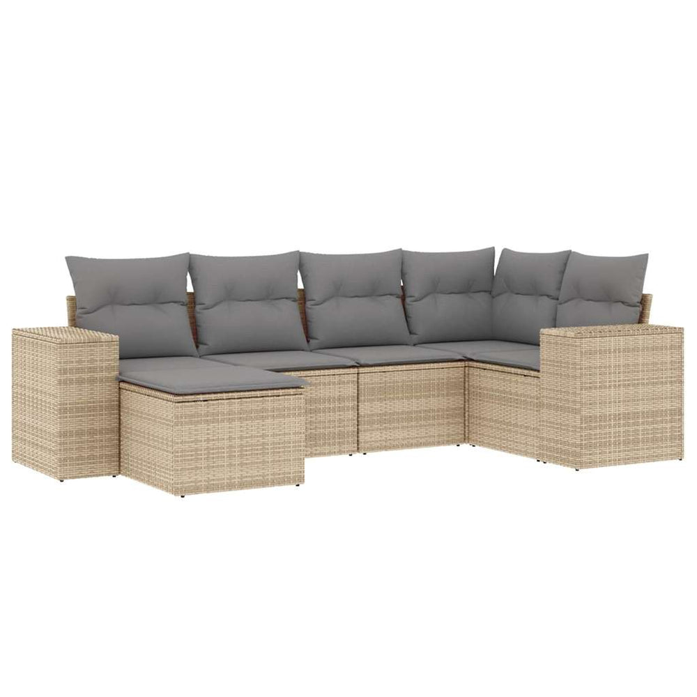 Set Canapele De Grădină Cu Perne, 6 Piese, Bej, Poliratan