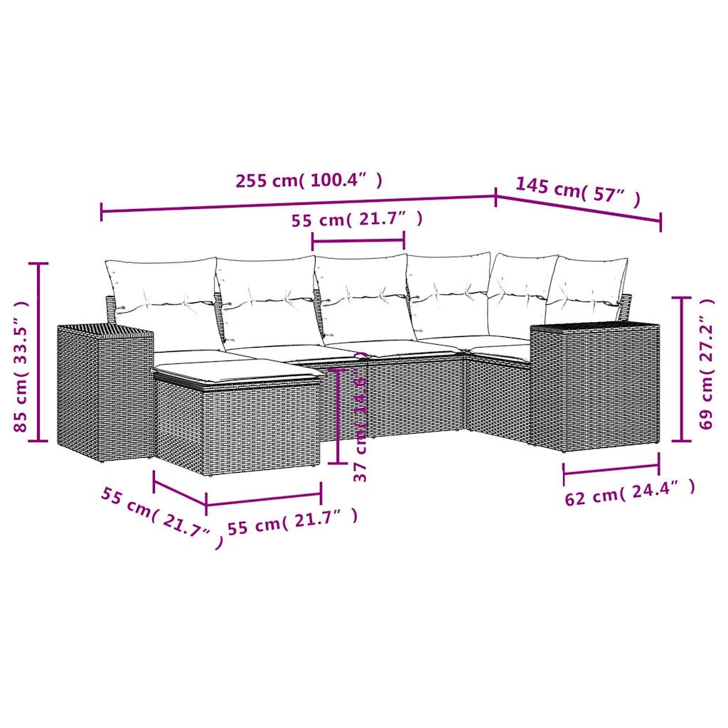 Set Canapele De Grădină Cu Perne, 6 Piese, Bej, Poliratan