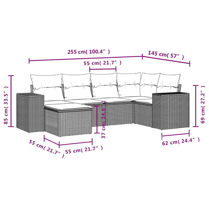 Set Canapele De Grădină Cu Perne, 6 Piese, Bej, Poliratan