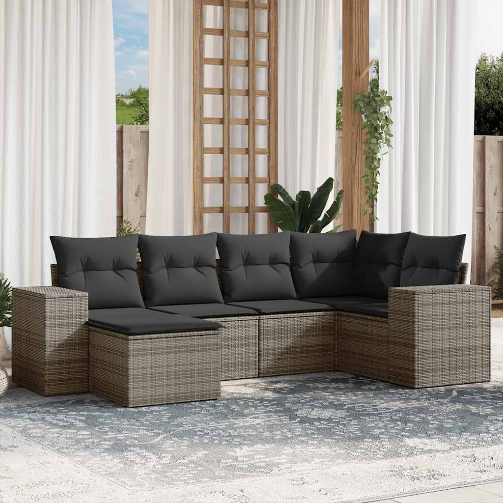 Set Canapele De Grădină Cu Perne, 6 Piese, Bej, Poliratan