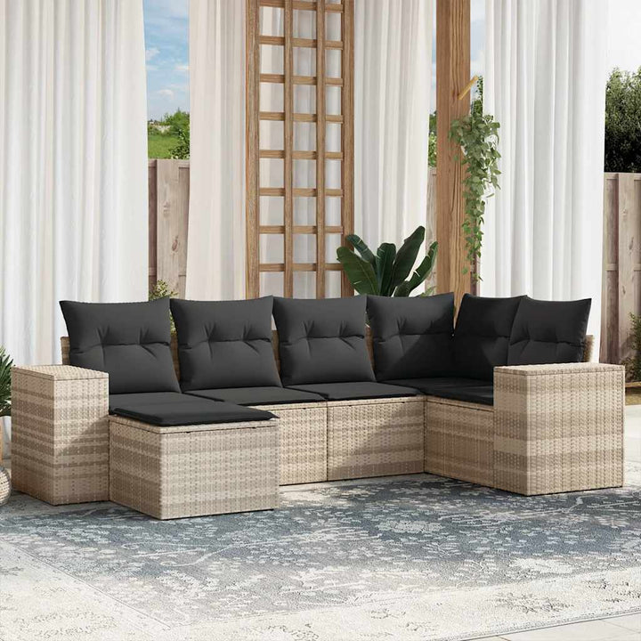 Set Canapele De Grădină Cu Perne, 6 Piese, Bej, Poliratan