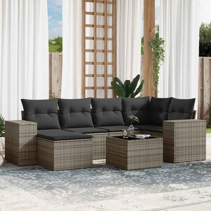 Set Canapele De Grădină Cu Perne, 6 Piese, Bej, Poliratan