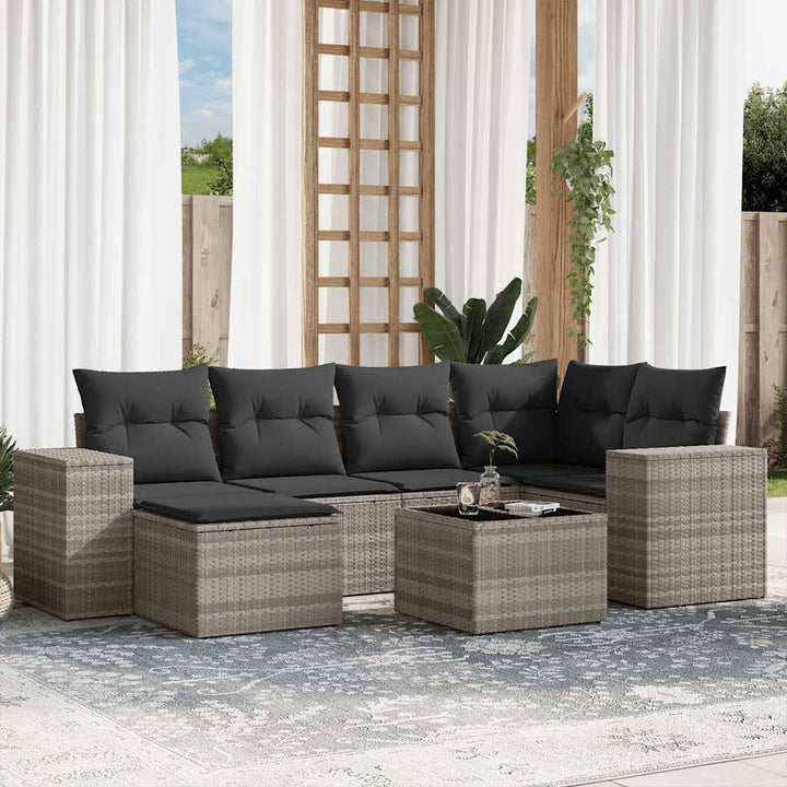 Set Canapele De Grădină Cu Perne, 6 Piese, Bej, Poliratan