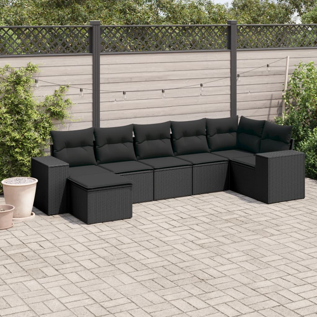 Set Canapele De Grădină, 7 Piese, Cu Perne, Bej, Poliratan