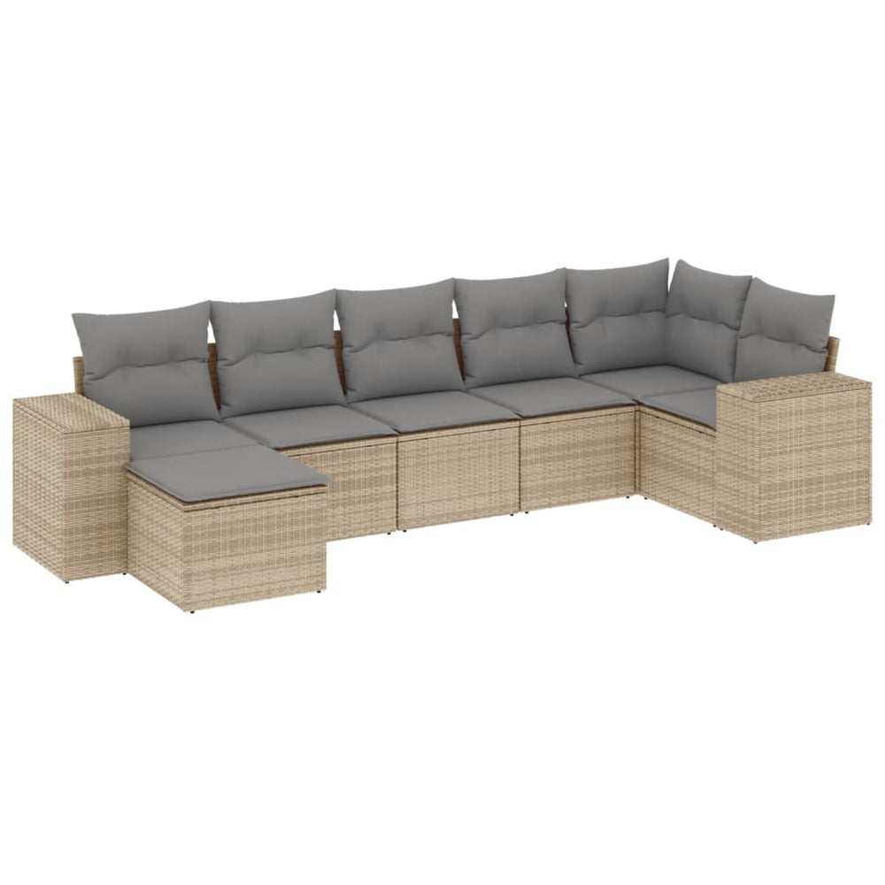 Set Canapele De Grădină, 7 Piese, Cu Perne, Bej, Poliratan