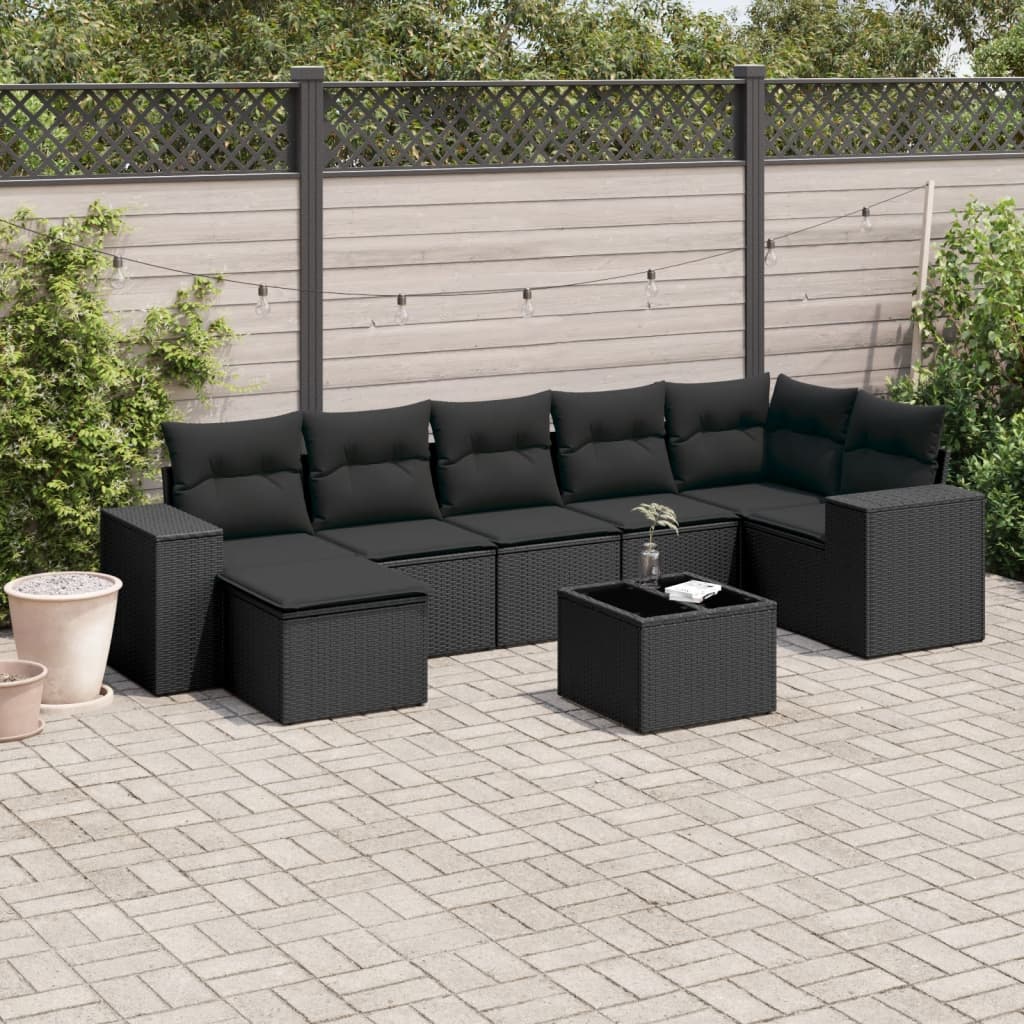 Set Canapele De Grădină, 7 Piese, Cu Perne, Bej, Poliratan