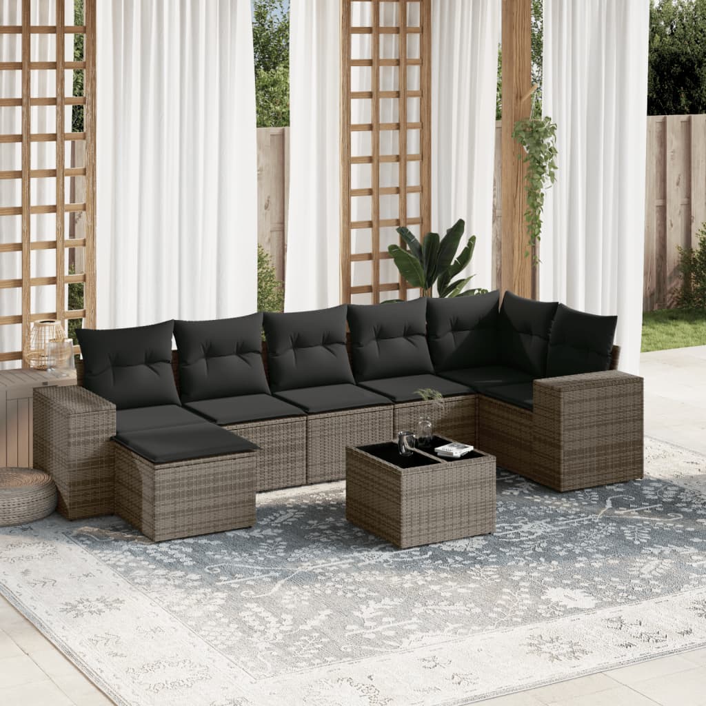Set Canapele De Grădină, 7 Piese, Cu Perne, Bej, Poliratan