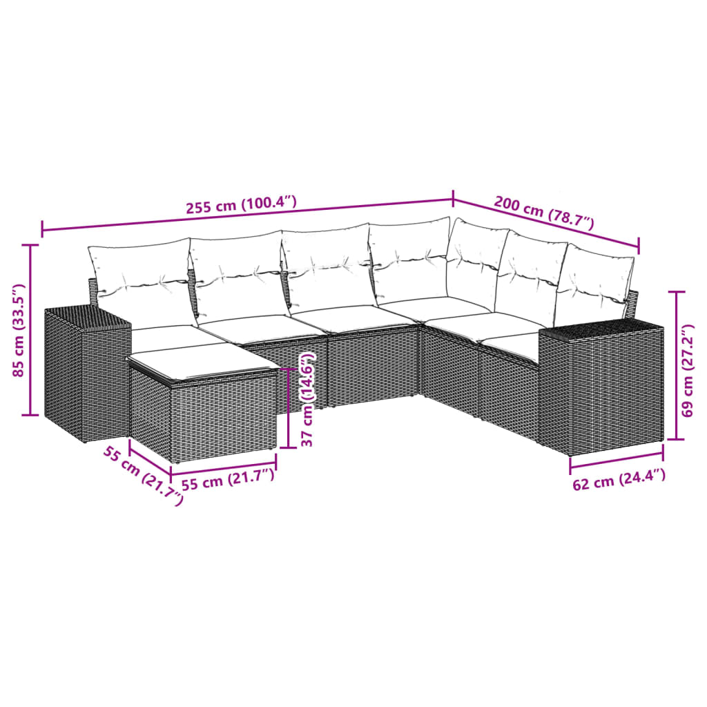 Set Canapele De Grădină, 7 Piese, Cu Perne, , Poliratan