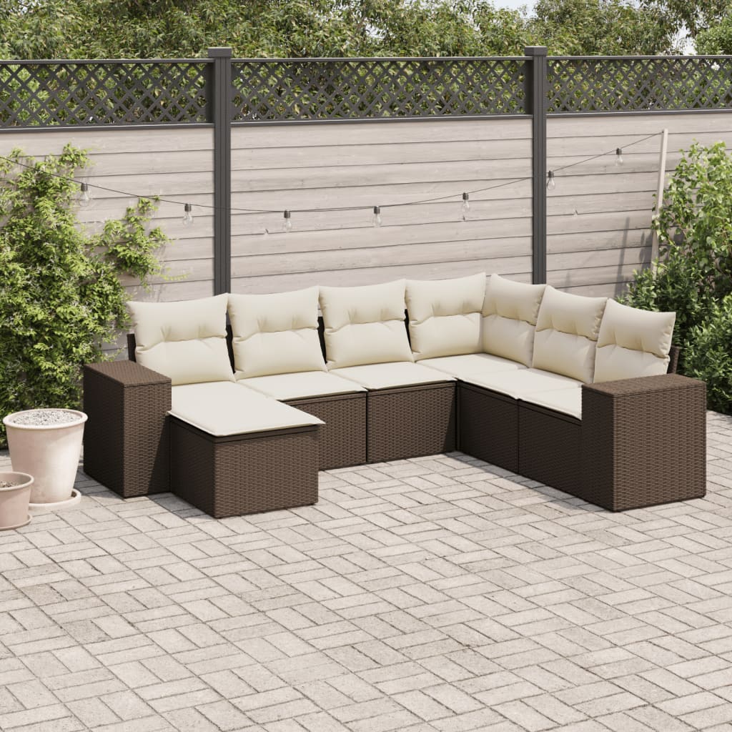 Set Canapele De Grădină, 7 Piese, Cu Perne, , Poliratan