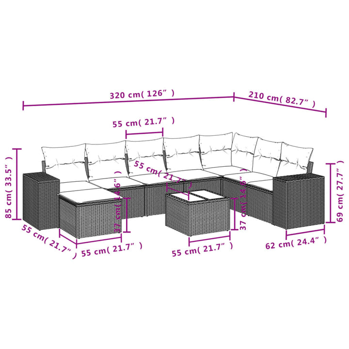 Set Canapele De Grădină, 9 Piese, Cu Perne, , Poliratan