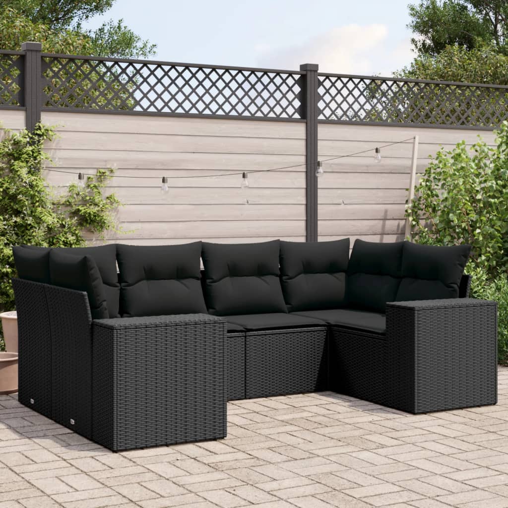 Set Mobilier De Grădină Cu Perne, 6 Piese, Negru, Poliratan