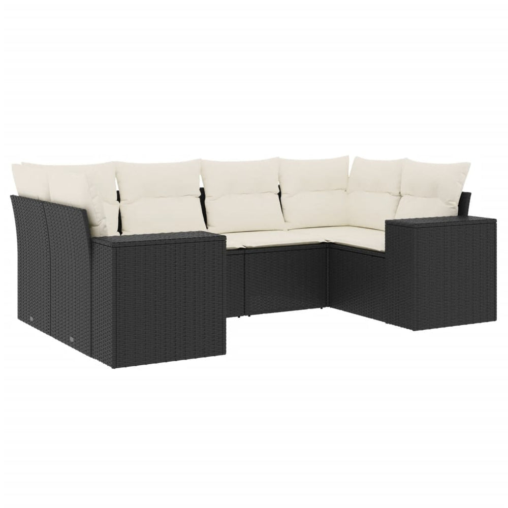 Set Mobilier De Grădină Cu Perne, 6 Piese, Negru, Poliratan