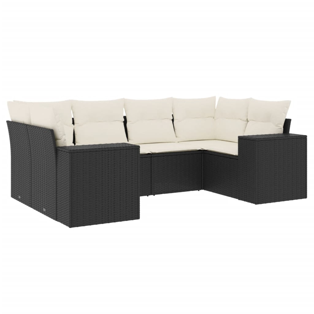 Set Mobilier De Grădină Cu Perne, 6 Piese, Negru, Poliratan