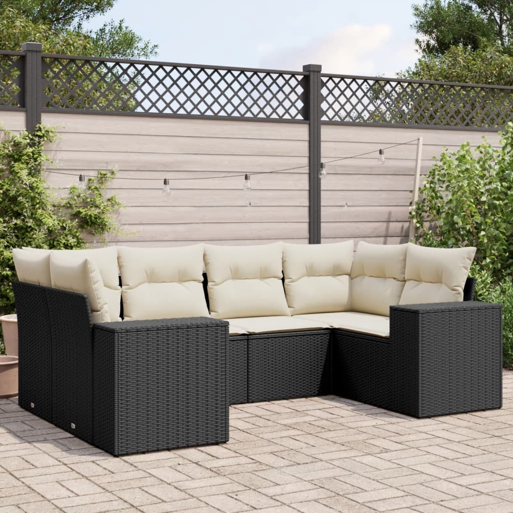 Set Mobilier De Grădină Cu Perne, 6 Piese, Negru, Poliratan