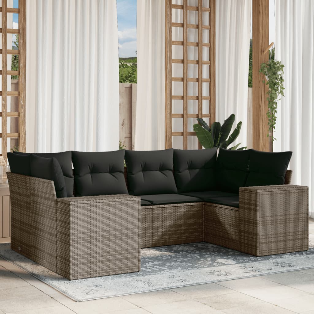 Set Mobilier De Grădină Cu Perne, 6 Piese, Negru, Poliratan